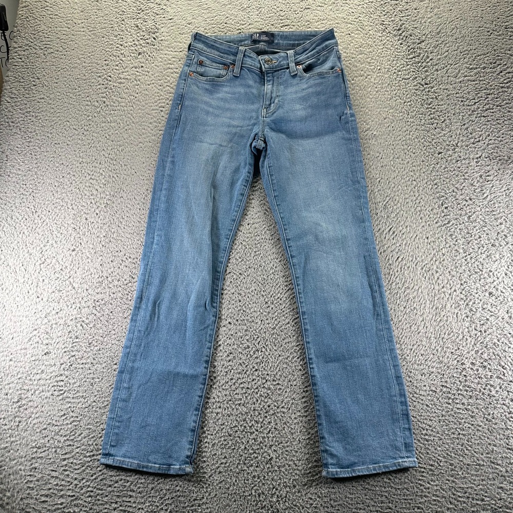 Gap Jeans Womens 2 Blue Cotton Denim Straight Classic Fit Workwear Faded Stretch